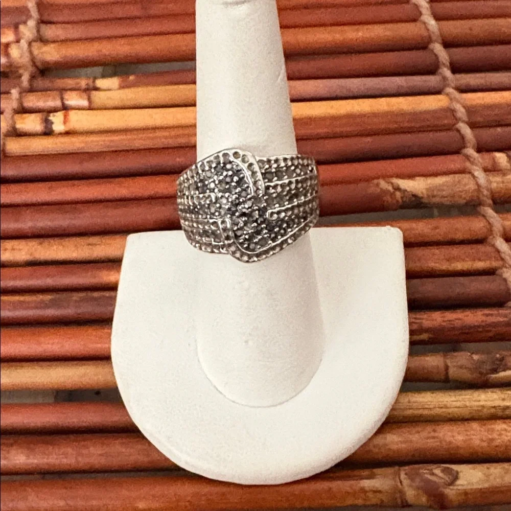 Lia Sophia Silver Textured Band Ring Crystals Size 8